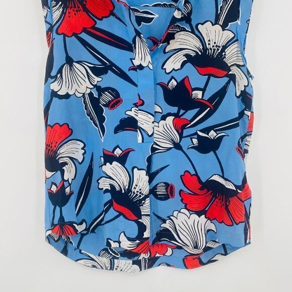 J. Crew Size 2 Blue Sleeveless Silk Popover Shirt in Deco Floral Blouse Top - Picture 4 of 9